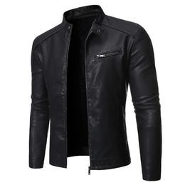 Men's Jackets European and American men's jacket motorcycle leather jacket stand collar solid Colour men's washed leather jacket 231027