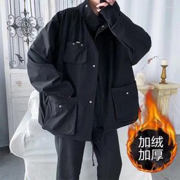 Men's Jackets Winter Velvet Functional Workwear Tooling Jacket Handsome Loose High Street Men Tops Overcoat Male Clothes