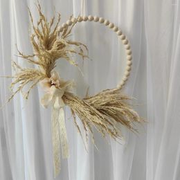 Decorative Flowers Handmade Pampas Wreaths Shabby Chic Wedding Decorated Wall Haning Hoops With Wooded Beads