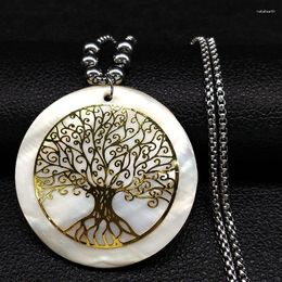 Pendant Necklaces Tree Of Life Shell Stainless Steel For Women Silver Color Sacred & Pendants Jewelry Bisuteria N18436S07