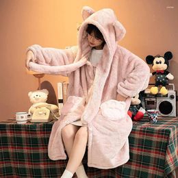 Women's Sleepwear Cute Pyjama Set Women Hooded Long Sleeve Thick Coral Velvet Homewear Home Clothes Girls Soft Warm Nightwear