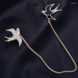 Brooches Fashion Double Swallow Brooch Pin Creative Personality Men's Suit Coat Accessories Long Chain Enamel Pins