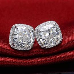Lovely Earrings Jewellery 18K Real Whitel Gold Plated Bling CZ Stone Diamond Studs Earrings for Girls Women Gift