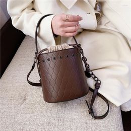 Evening Bags Vintage Lingge Bucket Bag PU Leather Shoulder Female Fashion Crossbody Designer Ldadies Handbag And Purse Sac