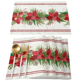 Table Mats Christmas Flower Pine Tree Cone Mat Holiday Kitchen Dining Decor Placemat Wedding Party Napkin