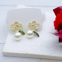 Hoop Earrings Fresh Green Tulip Pearl Flowers Simple Love Cute Sweet Spring Summer Fine Versatile Women Jewellery Girl 2023