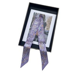 High-End Velvet Purple Floral Graffiti Style Silk Long Silk Scarf Womens Summer Versatile Printed Professional Scarf Small Scarf Wholesale