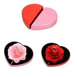 Jewelry Pouches High Quality Box For Couples Propose Rings Packaging Rotating Rose Flower Ring 3d Heart Shape