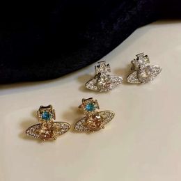 Designer Vivian Viviene Western Empress Dowagers New Nana Same Saturn Large Single Diamond Earrings with Zircon Inlaid Diamonds Luxury and Luxury Versatile and Ver