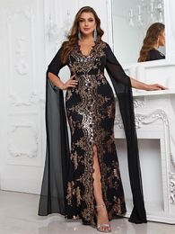 Oversized Evening Dress Sequin Chiffon Long Sleeve Party Dress Musilm Heavy Industry Evening Dress Dubai Arab FMGN773