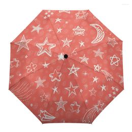 Umbrellas Orange Red Stars Moon Graffiti Creative Umbrella Rain Women Automatic Three Folding Windproof Parasol Parapluie