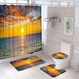 Shower Curtains Ocean Curtain Sets Sunset Sea Scenic Colorful Cloud Fabric Bathroom Non-Slip Bath Mat Pedestal Rug Toilet Cover