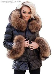 Women's Down Parkas EE133 Slim Warm Black Down Jackets Womens Natural Raccoon Fur Collar With Hood Jacket Woman Detached Real Fur Down Jacket Female T231030