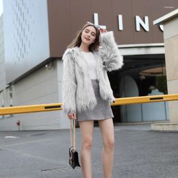 Women's Fur 2023 Autumn And Winter Wool Jacket Hooded Warm Faux All-match Ladies Fluffy Elegant Thick