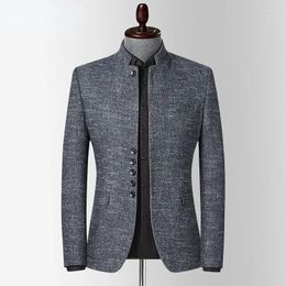 Men's Suits Men England Style Blazer Jacket Stand Collar Slim Fit Outwear Smart Casual High Quality Chinese Tunic Suit