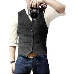 Men's Vests V-neck Suit Vest British Style Single Breasted Woolen Blended Mens Jeans Waistcoat Slim Fit Casual Formal Business