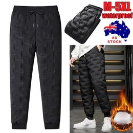 Men's Pants Men Thicken Waterproof Warm Fleece Lined Casual Sport Joggers Trousers Cotton-padded Solid Lace-up Pant M-5XL
