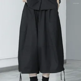 Women's Pants 2023 Summer Retro Black Japanese Capris Lantern Wide Leg Harem Skirt