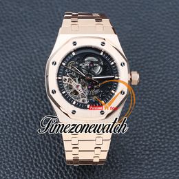 41mm New Automatic Mens Watch Skeleton Dial Tourbillon 15407 18K Rose Gold Steel Case Bracelet Gents Watches Timezonewatch Z20c