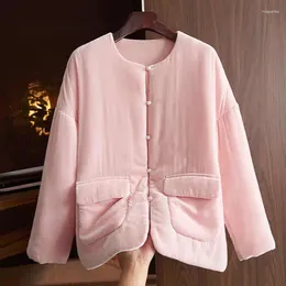 Women's Trench Coats High End Silk Velvet Cotton Coat Winter Street Style O-Neck Pearl Button Pocket Elegant And Luxurious Jacket Ladies