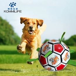 Dog Toys Chews KOMMILIFE Interactive Football Toy For Dogs Outdoor Training Soccer Pet Dog Toys Dog Bite Chew Toy Medium Large Dog Ball Toys 231030