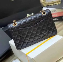Luxury Designer Jumbo Double Flap Bag - 25CM/30CM Real Leather Caviar Retro Lambskin All Black Purse with Quilted gold shoulder bag chain