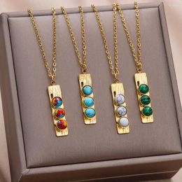 Pendant Necklaces Vintage Rectangle Necklace For Women Charm Three Natural Stone Stainless Steel Jewelry Party Gift