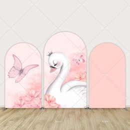 Party Decoration Pink Swan Arch Backdrop Cover For Girl Baby Shower Floral Butterfly Birthday Chaiar Background