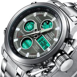 Dual Display Black Watches Men Waches Electronic Luminous Quartz Sport Digital Watches Man Waterproof Relogio Masculino217E