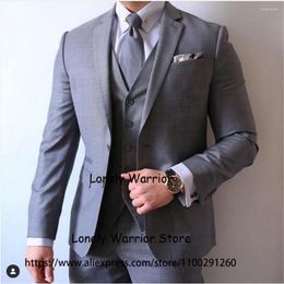 Men's Suits Fashion Grey Mens Formal Business Blazer Slim Fit Office Workwear Banquet 3 Piece Set Terno Masculino Jacket Vest Pants