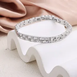 Bangle Minar INS Fashion Shiny Full Rectangle Rhinestone Bangles For Women Silver Plated Metal Wide Double Layers Bracelet Accessories