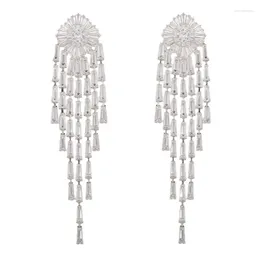 Dangle Earrings Fully Cubic Zirconia Stones Big Dropping Wedding Long Earring For Women Party Wed Tassel Earbob Gold Plated