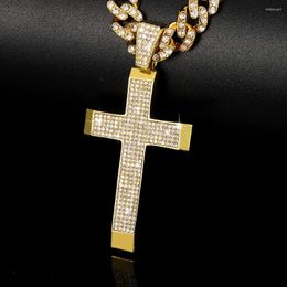 Pendant Necklaces Hip Hop Luxury Rhinestone Big Cross Cuban Necklace For Women Iced Out Link Chain Men Jewellery