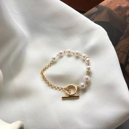 Strand Trendy Jewelry Simulited Pearl Bracelet Sweet Korean Temperament Golden Plating Chain For Girl Student Party Gifts