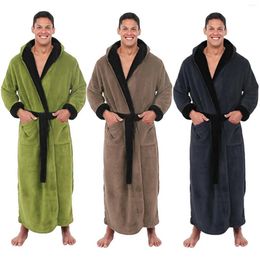 Men's Sleepwear Winter Plush Bathrobes 2023 Lengthened And Thickend Shawl Night Gown Clothes Hooded Long Sleeved Pyjama Loungewear