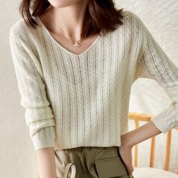 Women's Sweaters Fashion Korean V-Neck Elegant Solid Colour Autumn Winter Clothing All-match Loose Long Sleeve Knitted Jumpers