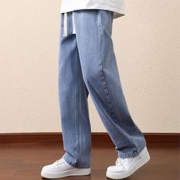 Men's Jeans 2023 Mens Drawstring Streetwear Loose Wide Leg Cotton Denim Pants Casual Elastic Waist Joggers HipHop Straight Trouser