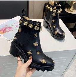 Designer High Heel Rhinestone Naked Boots Women's Casual Waterproof Platform Martin Boots Autumn/Winter Lace Leather Smoke Pipe Short Boots Women's Lace Box