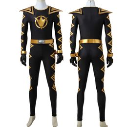 Cosplay Black Ranger Cosplay Costume Dino Rangers Uniform With Shoulder Armors Halloween Party Complete Outfit Gold Boots Custom Made