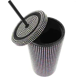 Wine Glasses Decorative Juice Cup Rhinestone Water Reusable Plastic Drinking Large Capacity With Straw