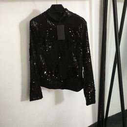 1023 2023 Runway Spring Summer Brand SAme Style Sweater Long Sleeve Sequins Black Crew Neck Pullover Fashion Clothes High Quality Womens qian