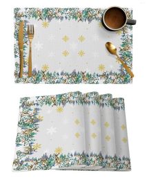 Table Mats Winter Christmas Pine Tree Elk Snowflakes Mat Holiday Kitchen Dining Decor Placemat Wedding Party Napkin