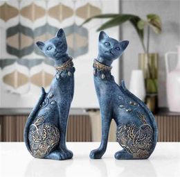 Figurine Decorative Resin Cat statue for home decorations European Creative wedding gift animal decor sculpture 210827214c1113124