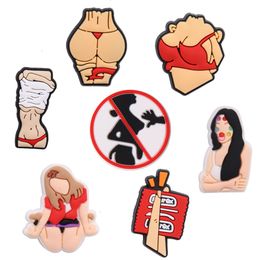 MOQ 20Pcs PVC Cartoon Woman Don't Touch Garden Slipper Shoe Buckle Adorable Accessories For Bracelet Charms Button Clog Girl's Gift