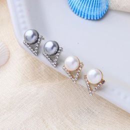 Stud Earrings Wholesale Factory Gold Silver Colour Triangle Crystal Imitation Pearl Ear For Women Design Jewellery