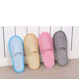 8 Styles engångs tofflor Hotel Spa Home Gästskor Anti-Slip Cotton Linen Slippers Bekväma andningsbara mjuka engångsskalor