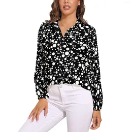 Women's Blouses White Polka Dot Blouse Long-Sleeve Vintage Print Female Casual Oversized Shirts Graphic Clothes Birthday Gift