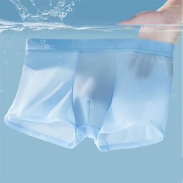 Underpants L-4XL Men's Ice Silk Panties Seamless Boxer Shorts Men Underwear Plus Size High Elastic Ultra-thin Summer