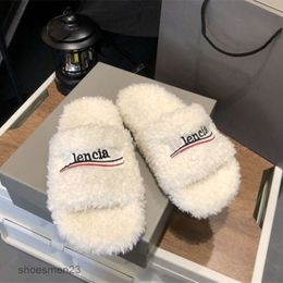 Woolen b Thick Cake Women Slipper Shearling Family Balencaiiga Wear New Spring Sandal Bottom Embroidered Sheep Furry One Line Sandals 51QN