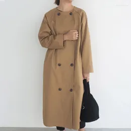 Women's Trench Coats LYEEYNNR Japan Style Harajuku Women Elegant O Neck Autumn Clothes Arrival Solid Colour Double Breasted Long Jackets